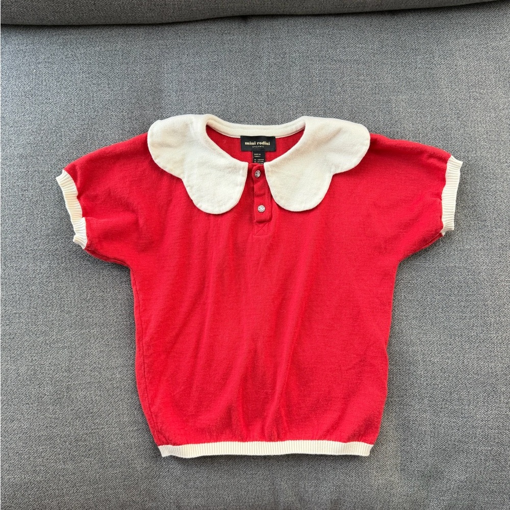 Mini Rodini Red Shirt with Cream Collar